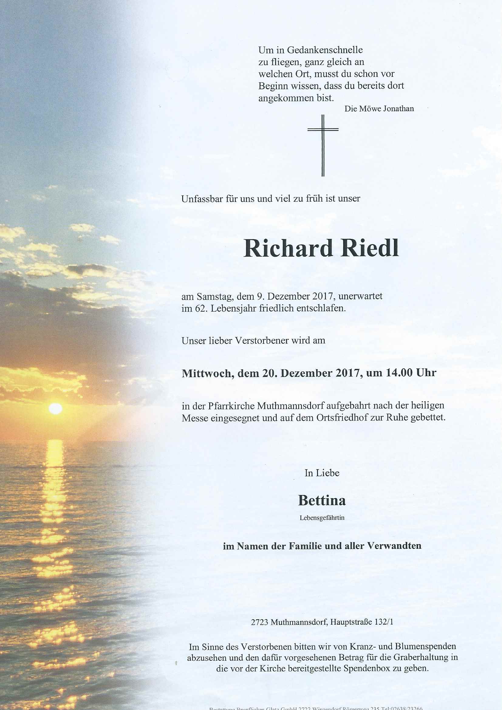 You are currently viewing Richard Riedl ist verstorben